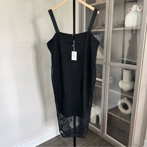 Good American Black Sheer Mesh Overlay V-Cut Tank Midi Shift Dress 6 XXXL NEW